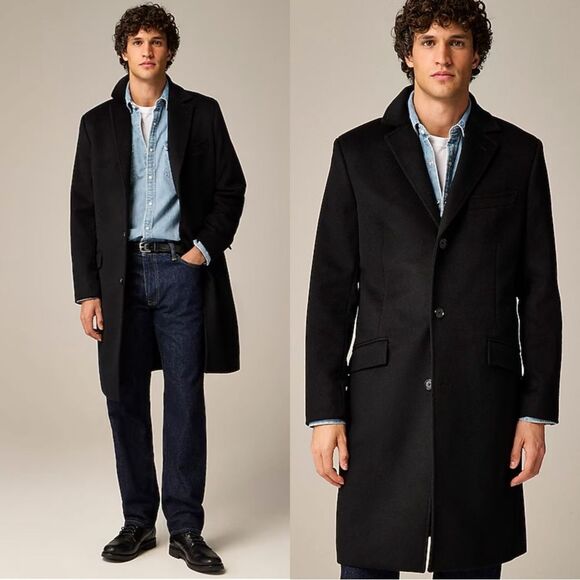 NWT $498 J CREW Rivington topcoat in Italian wool cashmere blend in black - Picture 1 of 13